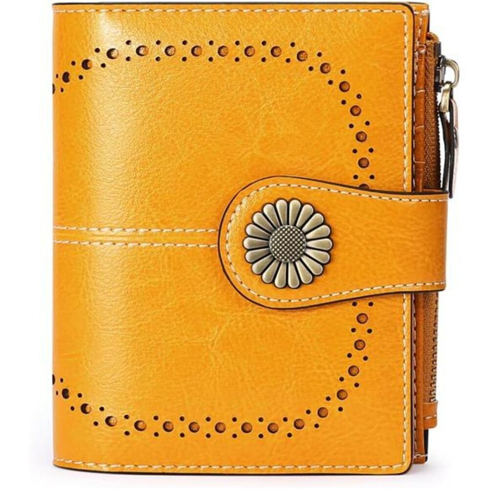 SENDEFN Small Womens Wallet Leather Bifold Card Holder RFID Blocking Coin Zip